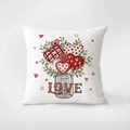 Linnen Valentijnsdag kussensloop met hartjespot ontwerp en LOVE tekst voor bank decoratie - Glazen Pot Bloemenstijl (TQR78-2)