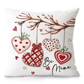 Linnen kussensloop voor Valentijnsdag met hartjes aan een tak en Be Mine tekst - Boomtak Hart Hanger Stijl (TQR78-4)