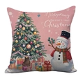 Federa per cuscino rosa con pupazzo di neve festivo e albero di Natale decorato - Stile Pupazzo di Neve e Albero dei Regali Rosa Chiaro (TQR21-9)
