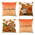 Set of 4 linen Thanksgiving pillow covers featuring gnomes and pumpkin patterns - Linen Texture Gnome Sunflower Series (YMD9-9)