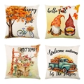Set of four linen autumn pillow covers featuring pumpkins and maple leaf designs - Watercolor Vintage Truck Series (YMD9-11)