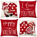 Detail von 4er-Pack Valentinstag Kissenbezügen aus Leinen mit Gnomen und Liebesgrüßen - 45x45cm / TQR87-14