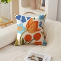 Detailed texture of American pastoral pillowcase with orange tulips on a modern sofa - 45*45cm (No Insert) / Orange Tulip Blue Small Flowers (TQR76-27)
