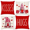 4er-Set Valentinstag Kissenbezüge mit roten Gnomen und dekorativen Herzmustern für Sofa - 45x45cm / TQR87-17
