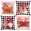 4er-Set Valentinstag Kissenbezüge mit Zwergenmotiven und schwarz-weißem Karomuster - 45x45cm / TQR87-9
