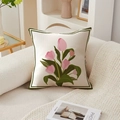 Detail of floral tulip print on high-quality twill fabric of a luxury throw pillow case - 45*45cm (No Insert) / Pink Tulip Cluster (TQR76-17)
