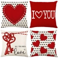 4er-Set Valentinstag Kissenbezüge aus Leinen mit roten Herzen, Punkten und Liebesdrucken - 45x45cm / TQR87-10