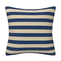 Detail of navy blue and beige striped linen pillowcase showing fabric texture and seams - Navy Blue Beige Stripe Style (TQR81-6)