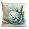 Muntgroene kerstbal kussenhoes met feestelijke sneeuwvlokken en een dennentak op wit - Sierbal Stijl (crd511-4)