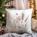 Floraler Kissenbezug in Elfenbein mit Gänseblümchen und Pfingstrosen auf grauem Stoff - Gänseblümchen Und Pfingstrose Vintage Stil (TQDS68-3)