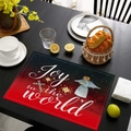 Christmas place mat with angel and cross design on dark wood table setting - Religious Starry Sky (CD46-8)
