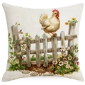 Detalle de la funda de cojín cuadrada con estampado rústico de gallo y flores - Estilo Gallo (TQYM71-20) / 45*45cm Lino de una sola cara