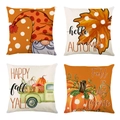 Linen autumn pillow covers with pumpkin, gnome, and vintage truck prints, set of four - Polka Dot Gnome Green Truck Series (YMD9-18)