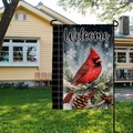 Outdoor garden flag with cardinal bird on pine branch and festive Welcome greeting - Cardinal Bird Welcome Style (HYQ63-10)