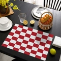 Red and white checkered Christmas placemat on a dark wooden table setting - Red White Plaid (CD46-11)