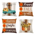 Set of 4 linen Thanksgiving pillow covers with vintage truck and pumpkin prints - Caramel Vintage Truck Sunflower Series (YMD9-20)