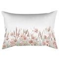 Rectangular floral cushion cover with pink peonies and poppy print on plain woven fabric - Pink Peony And Poppy Style (TQDS68-7)