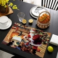 Festive Christmas table mat with Santa Claus pattern and white stitched edges - Santa Fireplace (CD46-14)