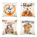 Set of four autumn linen pillow covers featuring gnomes and pumpkin harvest designs - Orange Yellow Harvest Gnome Pumpkin (YMD9-21)