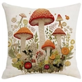 Detail of 3D forest mushroom and bird embroidery on a square linen pillowcase - Vivid Realistic Mushroom Style 20 (TQYM75-20) / 45x45CM Single Sided Linen