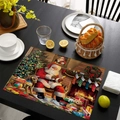 Christmas placemat featuring Santa and festive tree on a dark wooden table background - Exquisite Christmas Illustration (CD46-15)