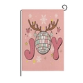Pink Christmas garden flag with JOY text, disco ball and reindeer antlers design - Disco Ball JOY Style (HYQ40-9)