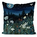 Detailed view of the starry night forest illustration on a square throw pillow case - 45*45cm (No Insert) / Forest Starry Night Style (TQDS67-8)