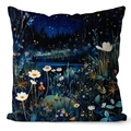 Artistic night forest and floral print square cushion cover with starry sky and lake design - 45*45cm (No Insert) / Deep Night Forest Style (TQDS67-10)