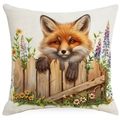 Funda de cojín de granja con estampado de zorro y lavanda sobre tela de lino rústica - Estilo Zorro (TQYM71-14) / 45*45cm Lino de una sola cara