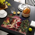 Christmas placemat with Santa and puppy illustration on a rustic wooden dining table - Hand-painted Santa and Puppies (CD46-17)