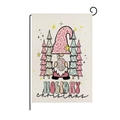 Pink gnome garden flag with leopard hat and holiday christmas text on canvas - Gnome Disco Ball Style (HYQ40-10)