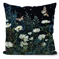 Close-up of artistic daisy and butterfly print on a black floral square pillowcase - 45*45cm (No Insert) / Artistic Daisy Style (TQDS67-9)