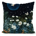 Macro detail of night sky floral pillowcase showing fabric texture and star patterns - 45*45cm (No Insert) / Dreamy Starry Sky Style (TQDS67-12)