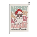 Pink retro Santa Claus garden flag with Peace sign and black metal garden stake stand - Rocking Santa Style (HYQ40-11)