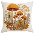 Close-up of 3D mushroom embroidery texture on linen pillowcase with warm floral patterns - Warm Orange Tone Mushroom Style 14 (TQYM75-14) / 45x45CM Single Sided Linen