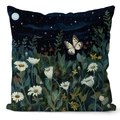 Detail of floral pillow cover featuring nocturnal garden print and artistic butterfly - 45*45cm (No Insert) / Late Night Flowers Style (TQDS67-6)