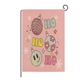 Pink Christmas garden flag with disco balls and HO HO HO text on metal stand - Holiday Symbol Style (HYQ40-12)