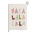 Pink Christmas garden flag with FA LA LA LA letters and festive patterns on a black stand - Artistic Letter Style (HYQ40-14)