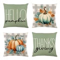 Set of four autumn linen pillow covers with pumpkin designs and Thanksgiving lettering - Beige Linen Thanks Pumpkin Series (YMD9-26)