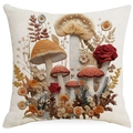 3D Vintage Pilz und Blumenmuster Leinen Kissenbezug für Sofa Heimdekoration - Wald Botanischer Pilz Stil 1 (TQYM75-1) / 45x45CM Einseitig Leinen
