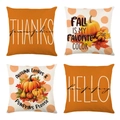 Set of four autumn themed linen pillow covers featuring pumpkins and seasonal quotes - Saturated Orange Calligraphy Text (YMD9-28)