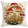 Leinen-Kissenbezug mit 3D-Stickeffekt-Druck, Pilz und Gänseblümchen für die Heimdekoration - Wald-Vintage Pilz Stil 2 (TQYM75-2) / 45x45CM Einseitig Leinen