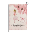 Pink Christmas garden flag with ballerina and rocking horse design for festive garden decor - New Year Ballet Girl Style (HYQ40-16)