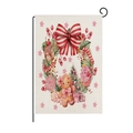 Pink Christmas gingerbread man garden flag in textured burlap fabric for home decoration - Gingerbread Man Dessert Style (HYQ40-19)