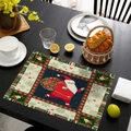 Christmas table mat featuring Santa Claus with gift bag on navy blue background - Blue Green Santa and Bells Style (CD60-14) / Linen