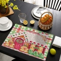 Christmas placemat featuring gingerbread house pattern on green checkered background - Gingerbread House Green Orange Plaid (CD46-26)