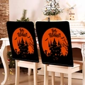 Funda de silla Halloween con diseño de castillo negro y calabaza para decoración de comedor - Estilo Círculo Feliz Halloween (YT56-2)
