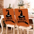 Funda de silla Halloween con texto Drink Up Witches y sombrero en tela naranja lino - Estilo Naranja Drink Up Witches (YT56-3)