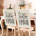 Lot de 2 housses de chaise en lin avec motif Hello Pumpkin pour décoration d'automne - Style Citation Automne Citrouille Beige (YT08-9) / 1 Pièce (49x58cm)