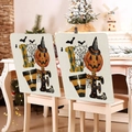 Halloween chair covers with LOVE design featuring pumpkin and bat on linen fabric - Halloween LOVE Creative Style (YT56-9) / 1 Piece/Pack (49x58cm)